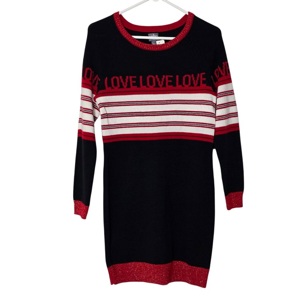 Soho Street NY & Company Women's Red, Black & White Love Sweater Dress SZ XS NEW